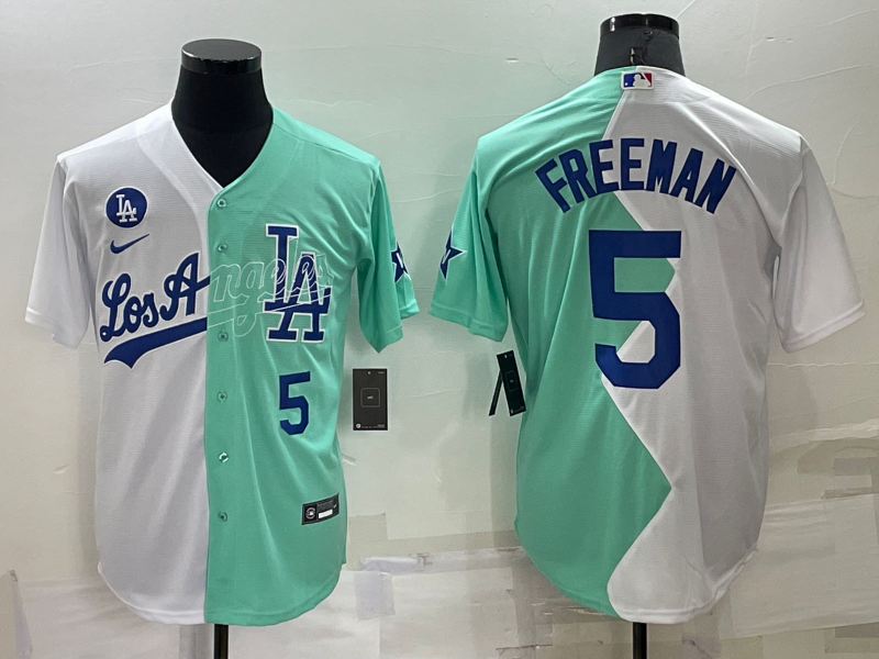 Men's Los Angeles Dodgers #5 Freddie Freeman 2022 All-Star White/Green Cool Base Stitched Baseball Jersey